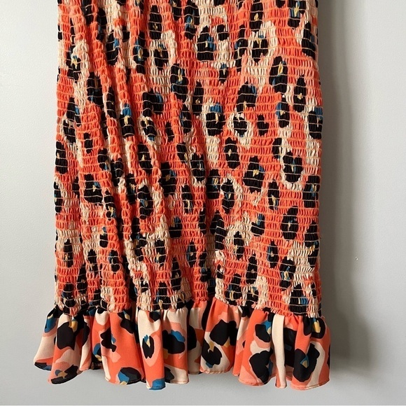 Waverly Grey Liberant Sally Leopard Print Smocked Ruffle Hem Mini Dress Size M - Picture 15 of 16